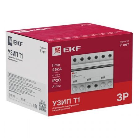 Устройство защиты от импульсных перенапряжений Тип 1 Iimp 25kA (10/350μs) 3P EKF Устройство защиты от импульсных перенапряжений Тип 1 Iimp 25kA (10/350μs) 3P EKF