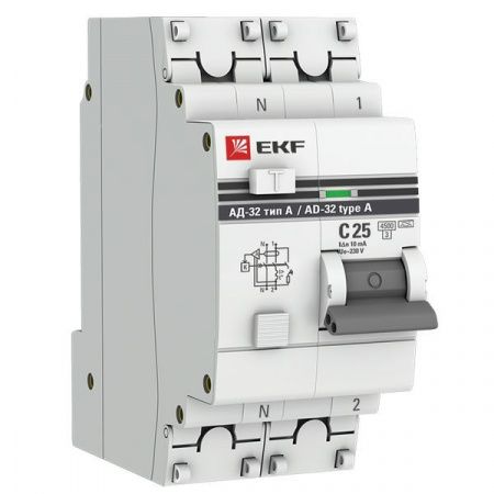 Дифференциальный автомат АД-32 1P+N 25А/10мА (тип А) EKF PROxima